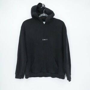 AWET Hoodie Mens Large Black Minimal‎ Logo Pullover Streetwear Casual